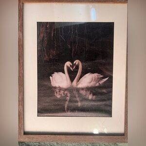 Swan Pair Wall Art Print in Soft Pink and Black